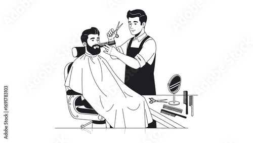 Professional hairstylist carefully blow drying and styling a client s long curly hair with a brush in a salon setting