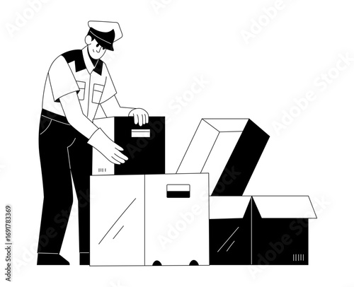 A sketchy style illustration depicting package checking 
