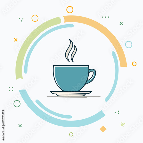 A Stylish Illustration of a Steaming Cup of Coffee, Perfect for Cafe or Restaurant Graphics