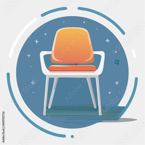 Modern Orange and White Chair Illustration with a Circular Background Design