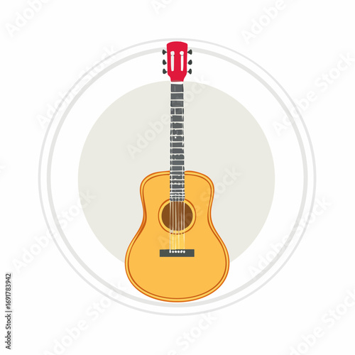Acoustic Guitar Illustration within a Circular Frame Ideal for Music, Instruments, and Design Projects