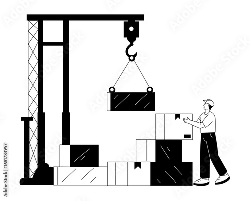 Hand drawn illustration showing a package lifter 
