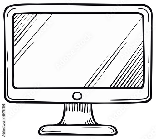 Hand drawn illustration of a desktop computer monitor with screen reflections