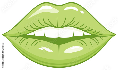 Stylized Green Lips with Visible White Teeth, Colorful and Expressive Illustration