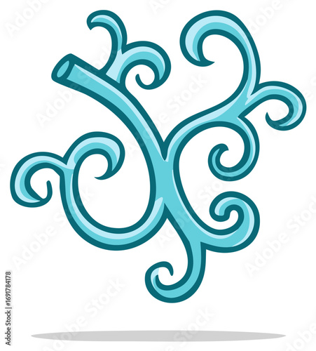 Abstract blue swirling decorative flourish with curl accents and playful curves