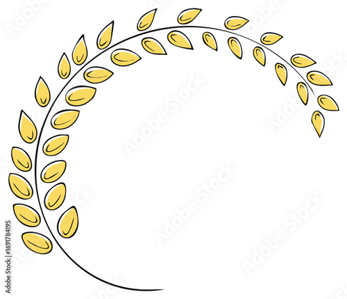 Stylized golden plant stalk with seeds forming a decorative curved frame illustration