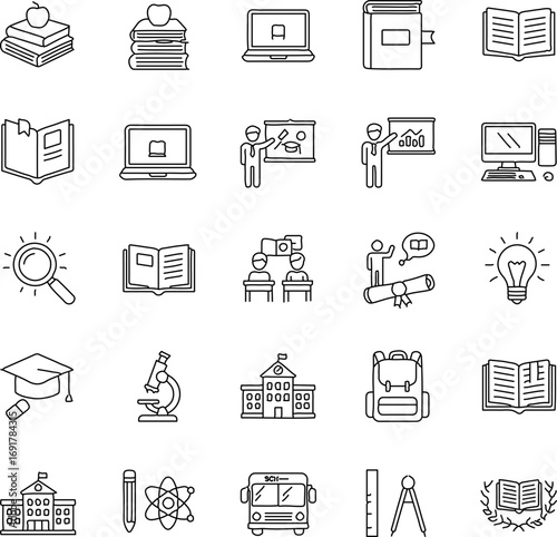 A comprehensive collection of essential elements represents the diverse aspects of education, inviting viewers into a world of learning.