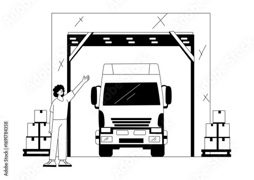 Hand drawn illustration showing shipping truck 
