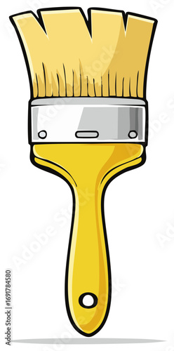 Yellow Paintbrush with Metal Ferrule Illustration for Painting Activities