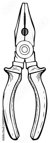 Long nose pliers hand tool black and white sketch illustration