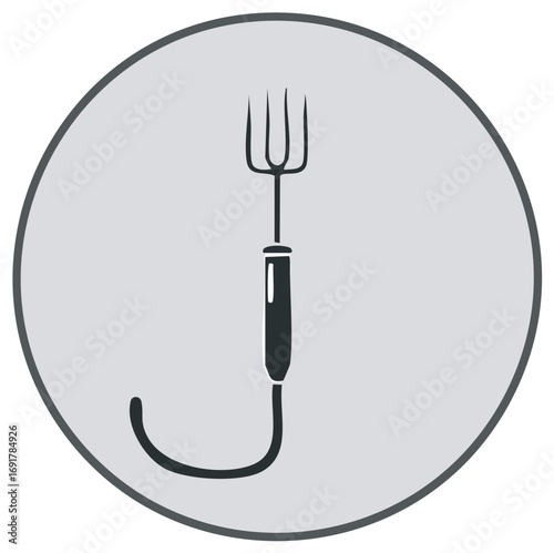 Creative surreal concept icon of a garden fork with an umbrella handle