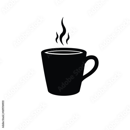 Black silhouette steaming coffee cup icon vector illustration