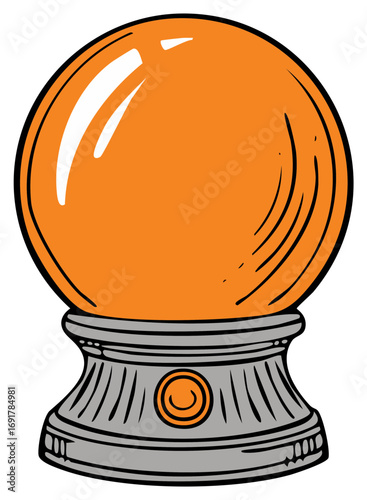 Orange Fortune Telling Crystal Ball on Ornate Gray Stand, Divination Concept
