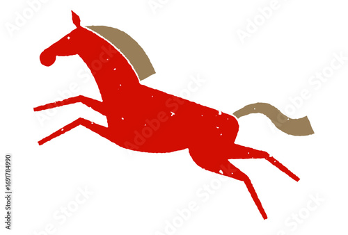 版画風　跳ねる馬のイラスト　手描き　