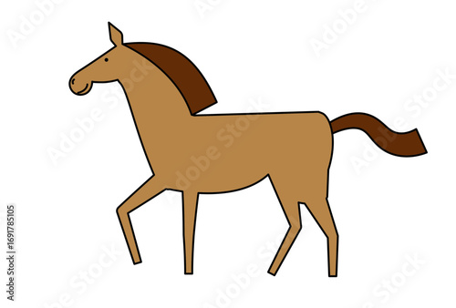 歩く馬のイラスト　主線あり　年賀状素材
