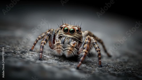 Wallpaper Mural Fuzzy jumping spider staring intently with prominent eyes on textured ground Torontodigital.ca