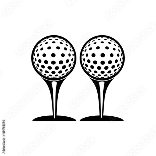 Two Golf Balls on Tees in Black and White Silhouette Design