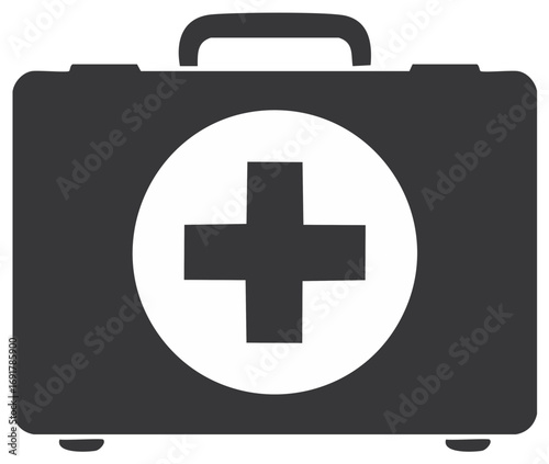 First aid kit illustration featuring a cross symbol, medical emergency health equipment.