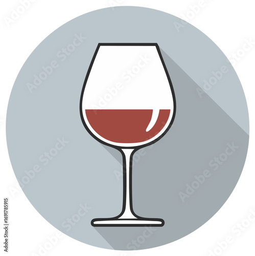 Red Wine Glass Icon with Long Shadow Flat Design Vector Illustration