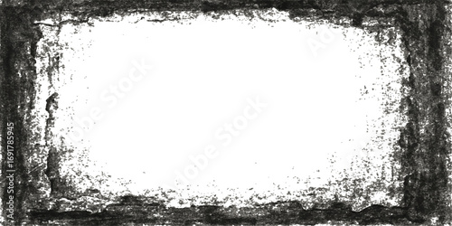Black and white grunge frame with a dirty ink splash texture on a vintage art background