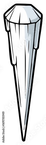Cartoon drawing of an icicle with gray shading and black outline.