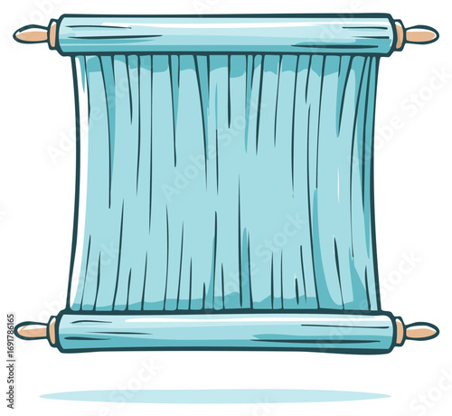 Stylish Turquoise Banner or Poster Rolled on Two Light Blue Scrolls with Light Wooden Ends for an Important Announcement