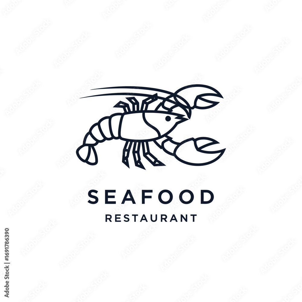 Fototapeta premium Minimalist line art logo featuring a lobster above the words 
