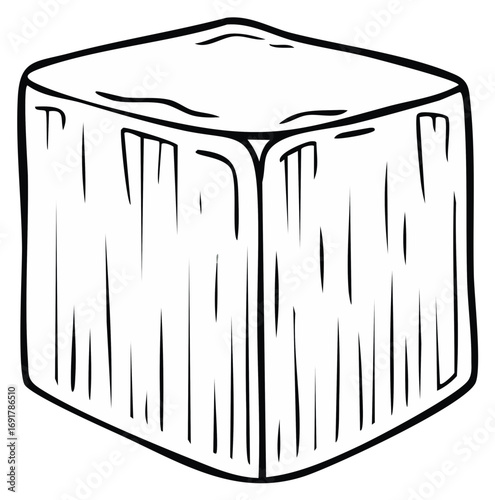Stylized cube draped with a textured cloth and visible pleats and folds