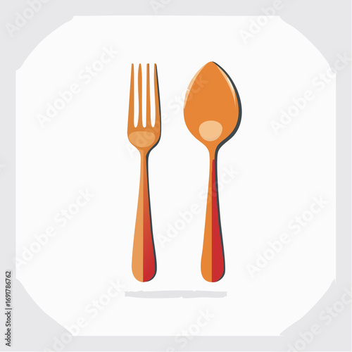 A simple orange fork and spoon illustration on a white background, perfect for culinary themes and dining concepts