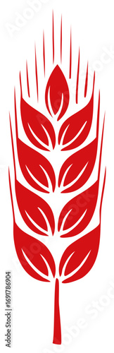 Red Wheat Stalk Illustration, Agricultural Harvest Symbol, Grain Crop Design Element