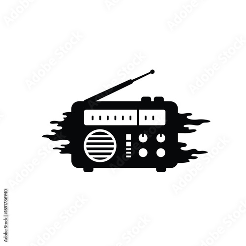 Black radio player icon with smoky effect vintage