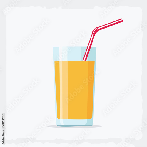 A refreshing glass of vibrant orange liquid, possibly a fruit juice or smoothie, served with a red and white striped bending straw, ideal for a healthy beverage