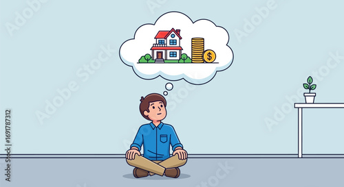 Man Dreaming of a House and Financial Security