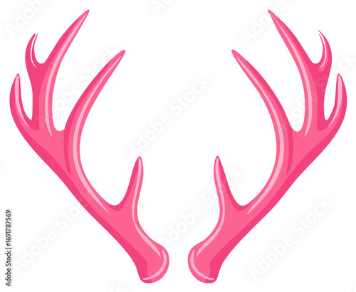 Cute cartoon illustration of glossy pink reindeer or deer antlers