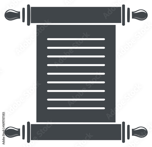 Ancient Document Scroll Icon with Text Lines and Rolled Parchment Handles