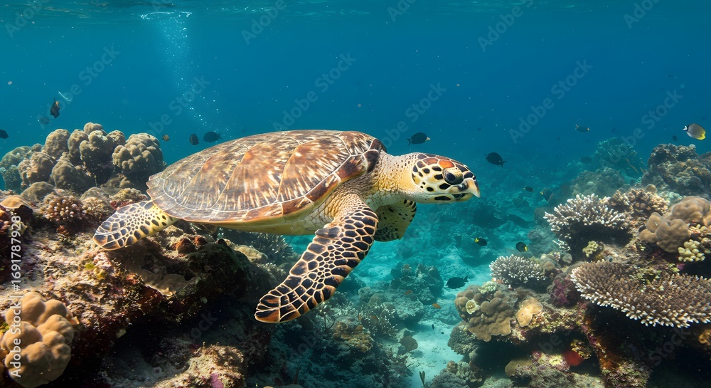 Obraz premium Sea turtle in coral reef environment