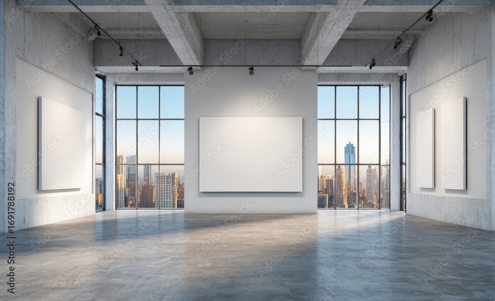 Fototapeta premium Modern gallery space with city views
