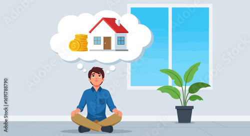 Man Thinking About House and Money, Dreaming