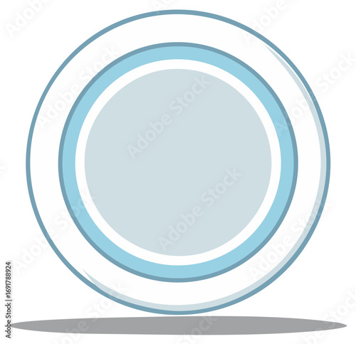 Clean empty ceramic dinner plate with blue rim minimalist cartoon style graphic illustration