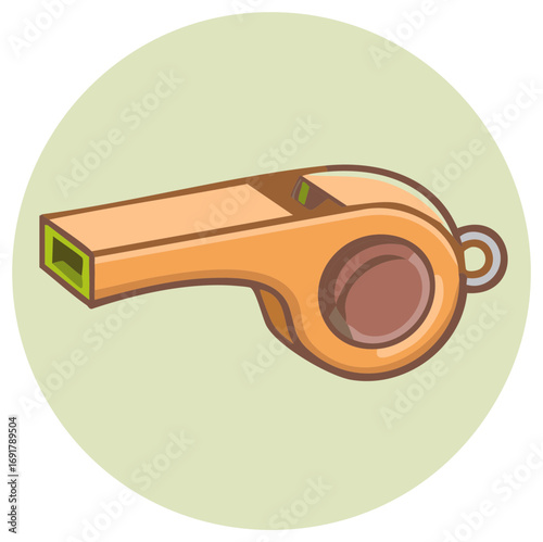 Illustration of Peach Colored Whistle with Green Accents on Light Green Circular Background