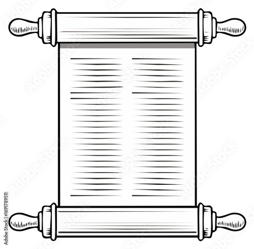 Unrolled Vintage Parchment Scroll with Blank Text Lines Old Document Illustration