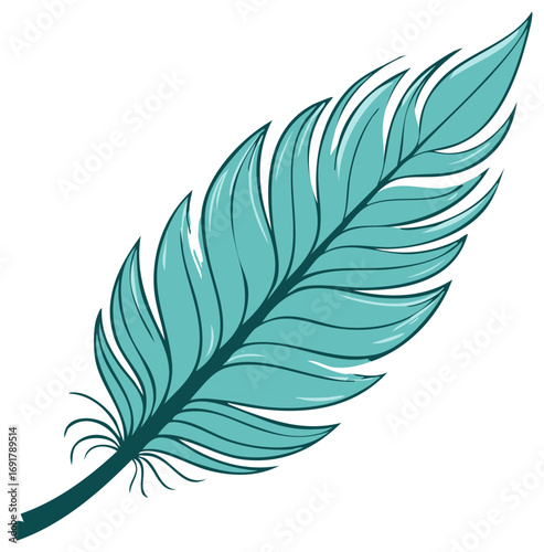 Elegant Teal Feather Vector Illustration Symbolizing Lightness Freedom and Nature