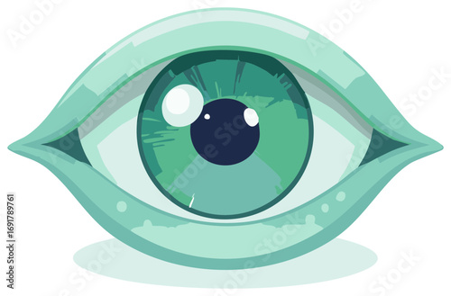 Illustration of a stylized eye with green iris and teal eyelid
