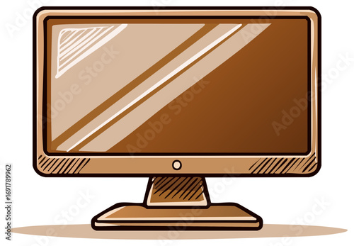 Widescreen computer monitor illustration in a hand drawn sketch style