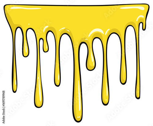 Vibrant Yellow Liquid Dripping Cartoon Illustration Sweet Golden Honey Flowing Effect