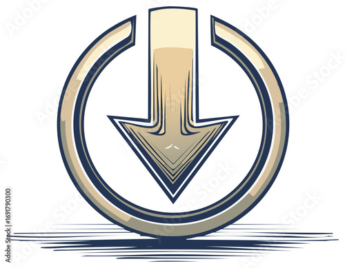 Stylized download icon with a downward arrow in a circle, a graphic vector illustration