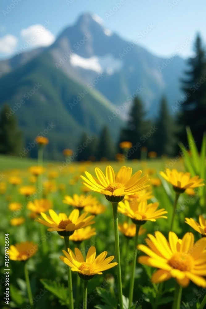 Fototapeta premium Vibrant yellow daisies bloom in Montana's wildflower meadow , sunny, Montana