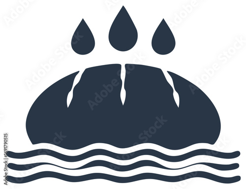 Rainfall soaking into earth with water drops above waves symbol of absorption and hydration concept