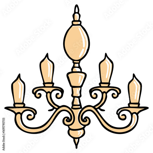 Ornate classic chandelier illustration with multiple candle lights decorative design