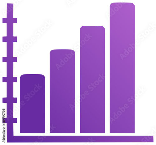 Purple bar graph chart showing upward trending data growth